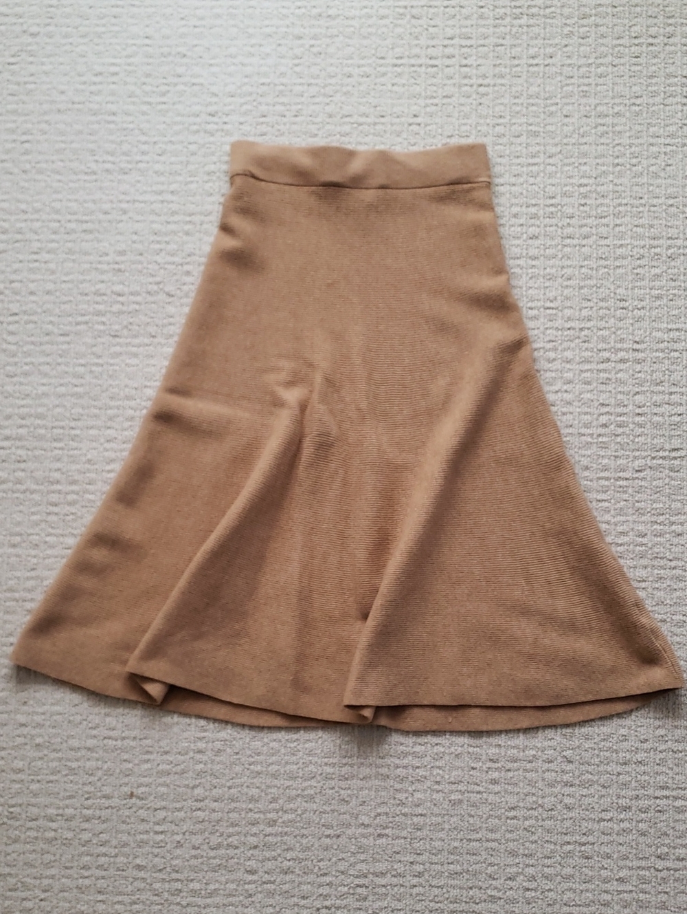 Lush Midi A-Line Knit Skirt in Camel